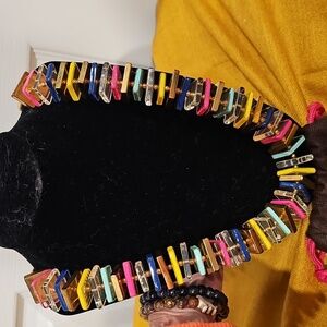 Kate Spade  RARE  Multicolor Resin Square Beaded Gold Necklace